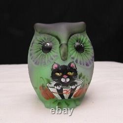 Fenton Jadeite Green Bucket Cat Hand Painted Owl Special Order LE 2022 C2458