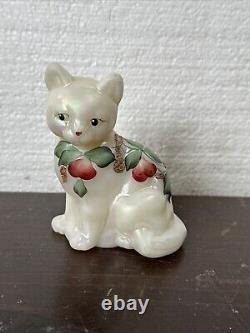Fenton Opalescent Glass Cat Hand Painted, Signed, Floral Glitter Christmas