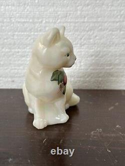 Fenton Opalescent Glass Cat Hand Painted, Signed, Floral Glitter Christmas