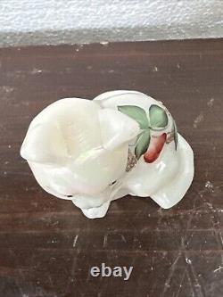 Fenton Opalescent Glass Cat Hand Painted, Signed, Floral Glitter Christmas