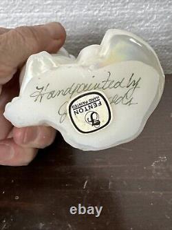 Fenton Opalescent Glass Cat Hand Painted, Signed, Floral Glitter Christmas