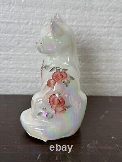 Fenton Opalescent Glass Cat Hand Painted, Signed, Hearts Vine Valentines