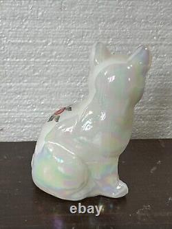 Fenton Opalescent Glass Cat Hand Painted, Signed, Hearts Vine Valentines