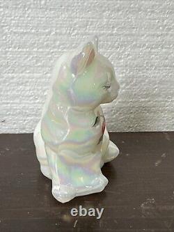 Fenton Opalescent Glass Cat Hand Painted, Signed, Hearts Vine Valentines