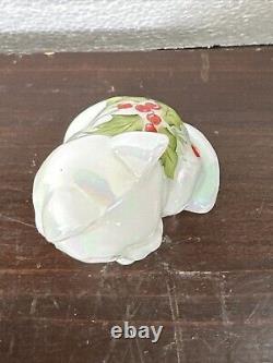 Fenton Opalescent Glass Cat Hand Painted, Signed, Poinsettia Christmas