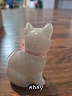 Fenton Opalescent White Cats Figurine, Pink Rose, Art Deco