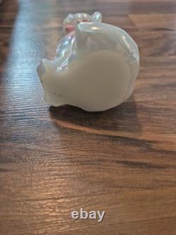Fenton Opalescent White Cats Figurine, Pink Rose, Art Deco
