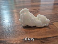 Fenton Opalescent White Cats Figurine, Pink Rose, Art Deco