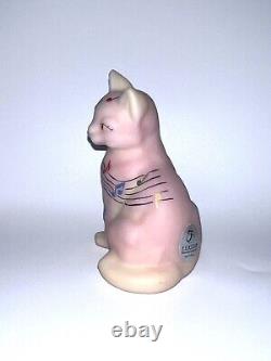 Fenton Pink Burmese Sitting Cat, Musical Notes, Hand Painted by CC Hardman