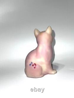 Fenton Pink Burmese Sitting Cat, Musical Notes, Hand Painted by CC Hardman