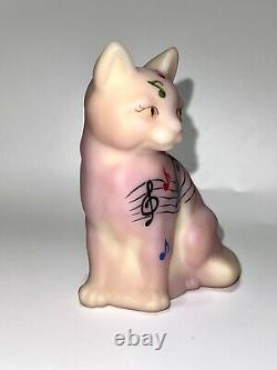 Fenton Pink Burmese Sitting Cat, Musical Notes, Hand Painted by CC Hardman