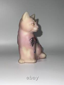 Fenton Pink Burmese Sitting Cat, Musical Notes, Hand Painted by CC Hardman