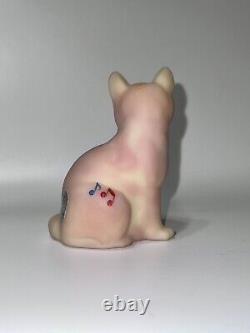 Fenton Pink Burmese Sitting Cat, Musical Notes, Hand Painted by CC Hardman