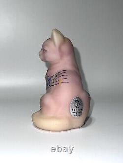 Fenton Pink Burmese Sitting Cat, Musical Notes, Hand Painted by CC Hardman