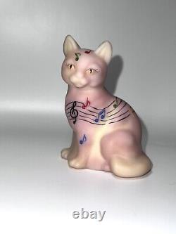 Fenton Pink Burmese Sitting Cat, Musical Notes, Hand Painted by CC Hardman