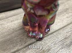Fenton Pink Iridescent Art Glass Hand Painted Sitting Cat Figurine Artist Signed