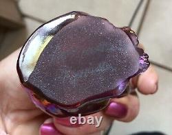 Fenton Pink Iridescent Art Glass Hand Painted Sitting Cat Figurine Artist Signed