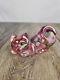 Fenton Pink Iridescent Glass Cat Hand Painted Cat Figurine Signed A. Farley