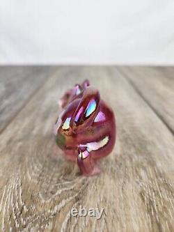 Fenton Pink Iridescent Glass Cat Hand Painted Cat Figurine Signed A. Farley
