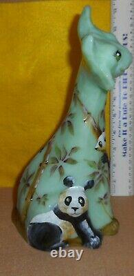 Fenton Rare Art Glass Alley Cat With Panda Multi Color Display