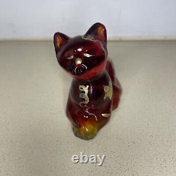 Fenton Ruby Red (Amberina) Laying Down Cat RARE Handpainted And Signed 5318 3X