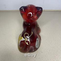 Fenton Ruby Red (Amberina) Laying Down Cat RARE Handpainted And Signed 5318 3X