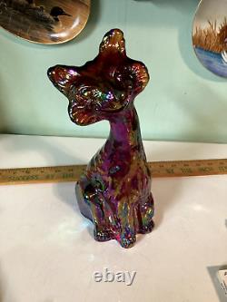 Fenton Ruby Red Art Deco stretch glass cat Metallic colors 11