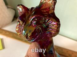 Fenton Ruby Red Art Deco stretch glass cat Metallic colors 11