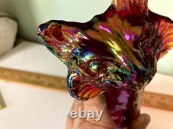 Fenton Ruby Red Art Deco stretch glass cat Metallic colors 11