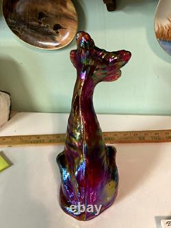 Fenton Ruby Red Art Deco stretch glass cat Metallic colors 11