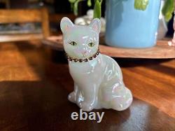 Fenton Solid Opal Carnival Glass Sitting Cat Signed Fenton, November Necklace