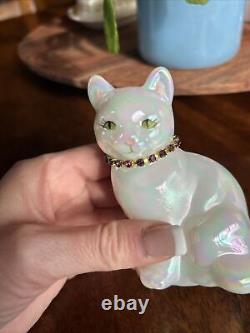 Fenton Solid Opal Carnival Glass Sitting Cat Signed Fenton, November Necklace