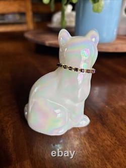 Fenton Solid Opal Carnival Glass Sitting Cat Signed Fenton, November Necklace
