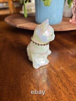 Fenton Solid Opal Carnival Glass Sitting Cat Signed Fenton, November Necklace
