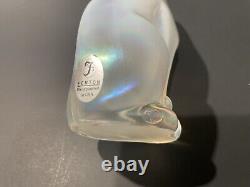 Fenton White/clear Iridescent Hand Painted sitting Cat Signed by Artist E. Lowe