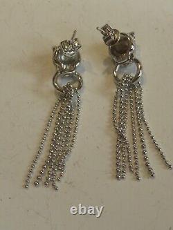 Fine Solid Silver Art Deco Style Panther Cat Head Earrings