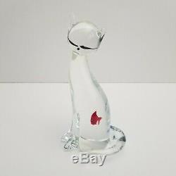 Formia Vetri di Murano 10 Glass Cat Figurine with Fish in Belly Signed by Artist