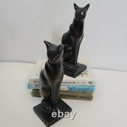 Frankart Art Deco Egyptian Revival Sitting Cat Bookends Metal Black Ebony Set