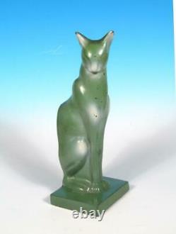 Frankart Art Deco Egyptian Revival Sitting Cat Bookends Original Green Finish