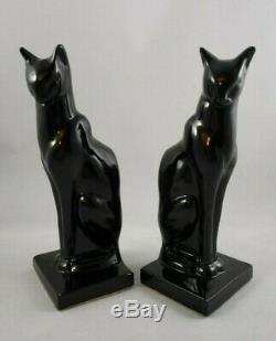 Frankart Art Deco Moderne Sitting Cat Bookends Glossy Black USA