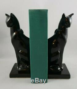 Frankart Art Deco Moderne Sitting Cat Bookends Glossy Black USA