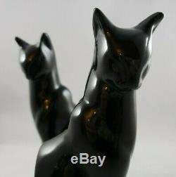 Frankart Art Deco Moderne Sitting Cat Bookends Glossy Black USA