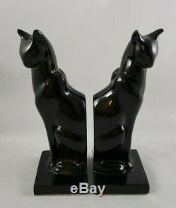 Frankart Art Deco Moderne Sitting Cat Bookends Glossy Black USA