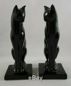 Frankart Art Deco Moderne Sitting Cat Bookends Glossy Black USA