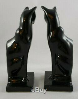 Frankart Art Deco Moderne Sitting Cat Bookends Glossy Black USA