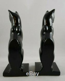 Frankart Art Deco Moderne Sitting Cat Bookends Glossy Black USA