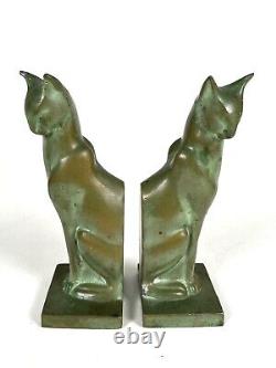 Frankart Siamese cat bookends art deco Green Heavy metal Pair Mid Century EUC