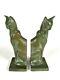 Frankart Siamese Cat Bookends Art Deco Green Heavy Metal Pair Mid Century Euc