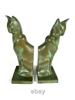 Frankart Siamese cat bookends art deco Green Heavy metal Pair Mid Century EUC