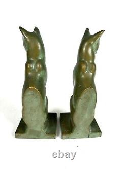 Frankart Siamese cat bookends art deco Green Heavy metal Pair Mid Century EUC